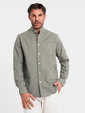 Ombre Clothing Herren-Leinwandhemd mit Stehkragen und Tasche REGULAR FIT - khaki