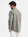 Ombre Clothing Herren-Leinwandhemd mit Stehkragen und Tasche REGULAR FIT - khaki