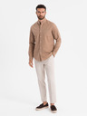 Ombre Clothing Herren-Leinwandhemd mit Stehkragen und Tasche REGULAR FIT - hellbraun