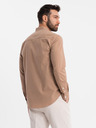 Ombre Clothing Herren-Leinwandhemd mit Stehkragen und Tasche REGULAR FIT - hellbraun