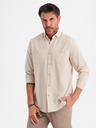 Ombre Clothing Herren-Leinwandhemd mit klassischem Kragen und Taschen REGULAR FIT - cremeweiß