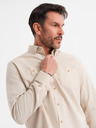 Ombre Clothing Herren-Leinwandhemd mit klassischem Kragen und Taschen REGULAR FIT - cremeweiß