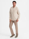 Ombre Clothing Herren-Leinwandhemd mit klassischem Kragen und Taschen REGULAR FIT - cremeweiß