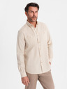Ombre Clothing Herren-Leinwandhemd mit klassischem Kragen und Taschen REGULAR FIT - cremeweiß