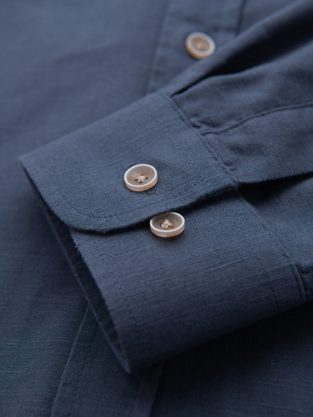 Ombre Clothing Herren-Leinwandhemd mit klassischem Kragen und Taschen REGULAR FIT - blau