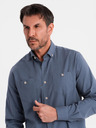 Ombre Clothing Herren-Leinwandhemd mit klassischem Kragen und Taschen REGULAR FIT - blau