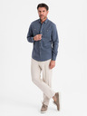 Ombre Clothing Herren-Leinwandhemd mit klassischem Kragen und Taschen REGULAR FIT - blau
