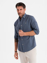 Ombre Clothing Herren-Leinwandhemd mit klassischem Kragen und Taschen REGULAR FIT - blau