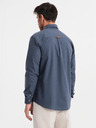 Ombre Clothing Herren-Leinwandhemd mit klassischem Kragen und Taschen REGULAR FIT - blau