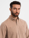 Ombre Clothing Herren-Leinenhemd mit klassischem Kragen und Taschen REGULAR FIT - hellbraun