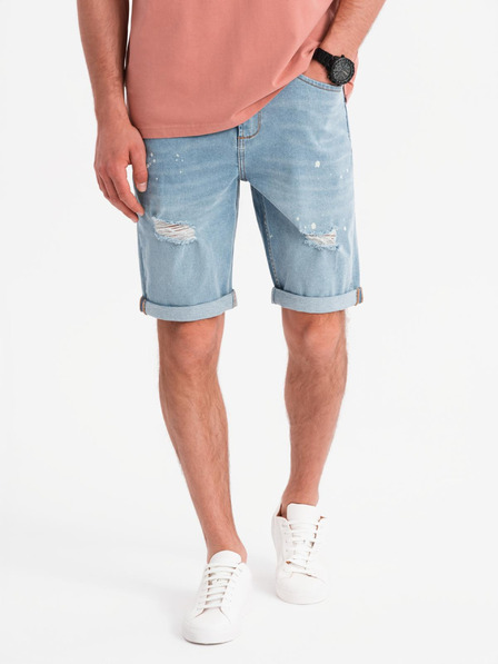 Ombre Clothing Herren-Jeanskurzhose mit zerrissenen Hosenbeinen - hellblau