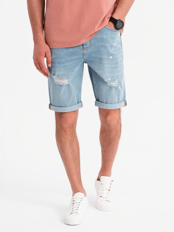 Ombre Clothing Herren-Jeanskurzhose mit zerrissenen Hosenbeinen - hellblau