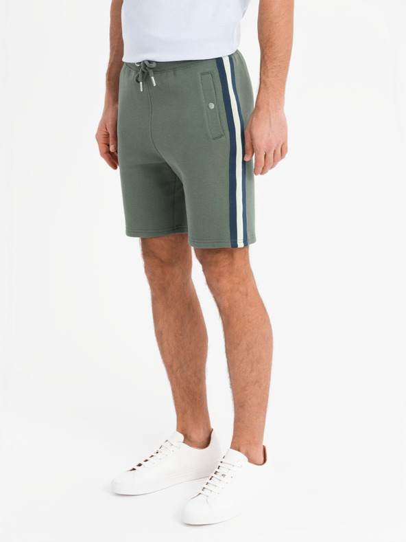 Ombre Clothing Herren-Sweatshorts mit Paspelierung und geripptem Bund - olivgrün