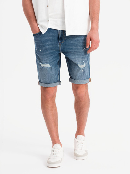 Ombre Clothing Herren-kurze Jeansshorts mit zerrissenen Hosenbeinen - blau