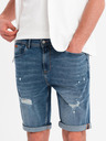 Ombre Clothing Herren-kurze Jeansshorts mit zerrissenen Hosenbeinen - blau
