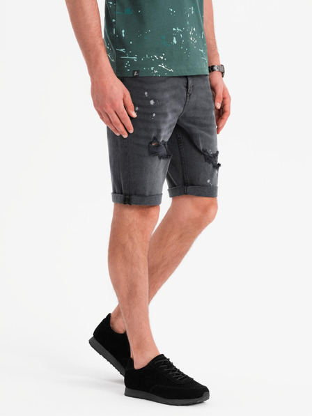 Ombre Clothing Herren-kurze Jeansshorts mit Rissen und umgeschlagenem Beinabschluss - grau