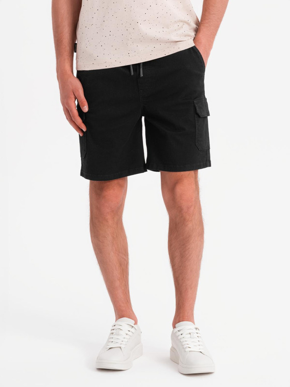 Ombre Clothing Herren-Baumwollshorts mit elastischem Bund - schwarz