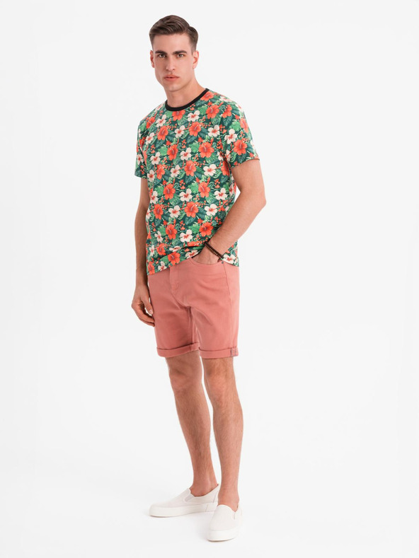 Ombre Clothing Herren-Jeansshorts mit umgeschlagenem Beinabschluss - korallenrot