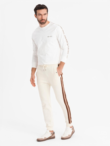 Ombre Clothing Herren-Jogginghose mit Saum und gerippten Beinabschlüssen - creme