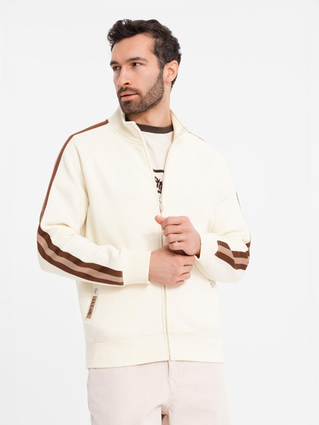 Ombre Clothing Herren-Sweatjacke mit hohem Kragen und Saum - creme