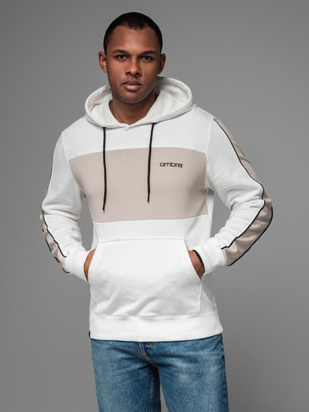 Ombre Clothing Herren-Kapuzenjacke aus Baumwolle mit Kontrastdetails - weiß