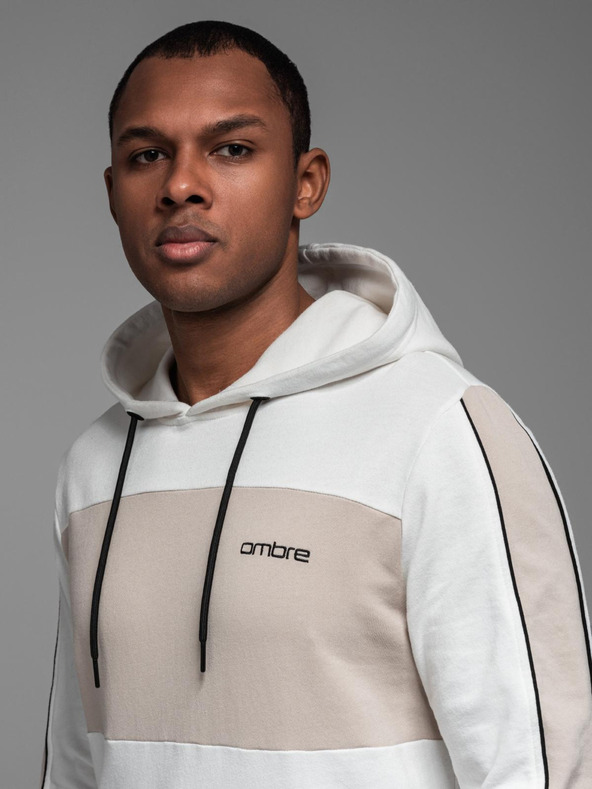 Ombre Clothing Herren-Kapuzenjacke aus Baumwolle mit Kontrastdetails - weiß