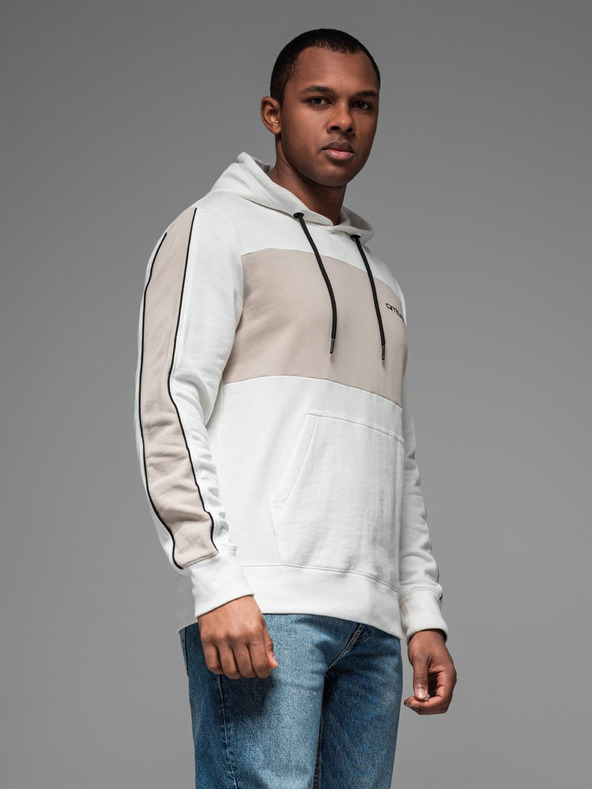 Ombre Clothing Herren-Kapuzenjacke aus Baumwolle mit Kontrastdetails - weiß