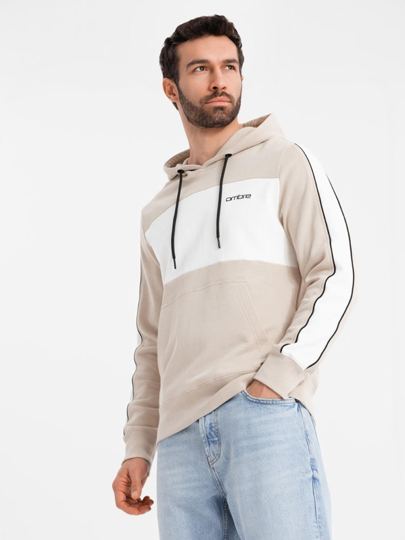 Ombre Clothing Herren-Kapuzenjacke aus Baumwolle mit Kontrastelемenten - beige