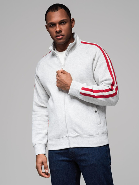 Ombre Clothing Herren-Sweatjacke mit hohem Kragen und Streifen - grau meliert