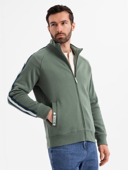 Ombre Clothing Herren-Sweatjacke mit hohem Kragen und Streifen - oliv