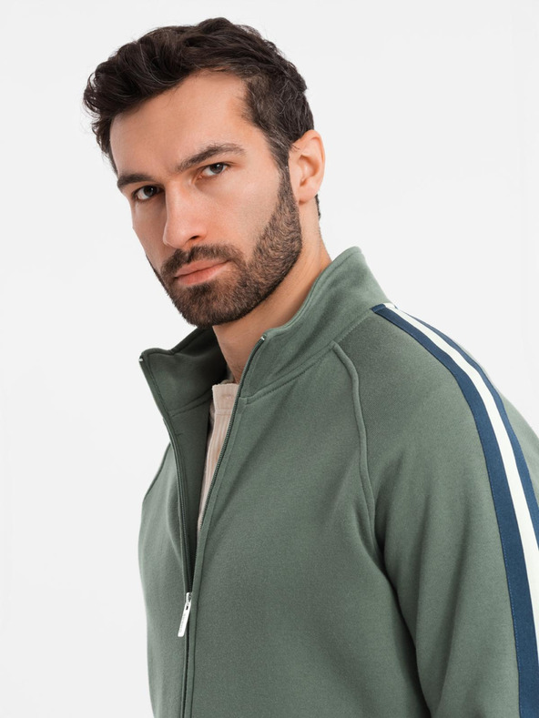 Ombre Clothing Herren-Sweatjacke mit hohem Kragen und Streifen - oliv