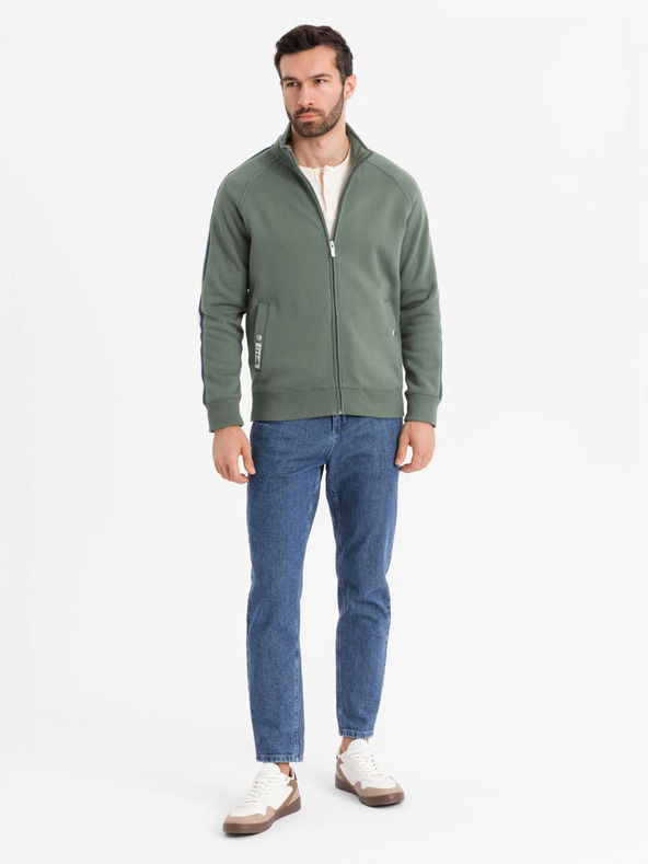 Ombre Clothing Herren-Sweatjacke mit hohem Kragen und Streifen - oliv