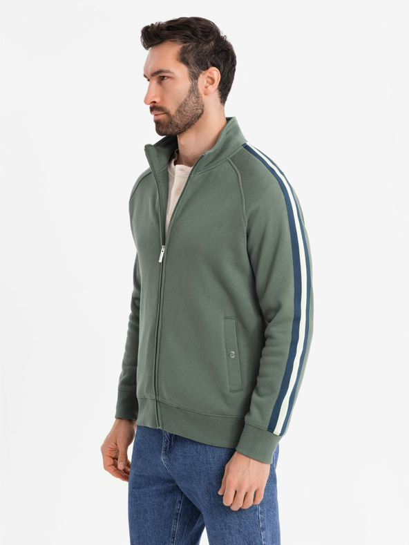 Ombre Clothing Herren-Sweatjacke mit hohem Kragen und Streifen - oliv