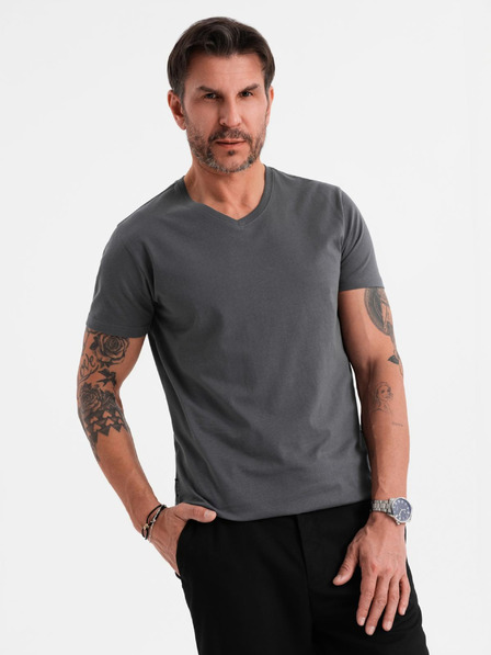 Ombre Clothing Herren-Klassik-T-Shirt BASIC mit V-Ausschnitt - anthrazit