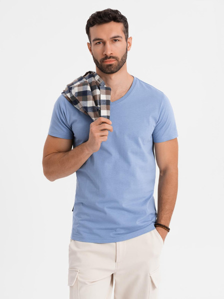Ombre Clothing Herren-Klassik-T-Shirt BASIC mit V-Ausschnitt - blau