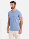 Ombre Clothing Herren-Klassik-T-Shirt BASIC mit V-Ausschnitt - blau