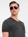 Ombre Clothing Herren-T-Shirt mit V-Ausschnitt und Used-Effekt - schwarz