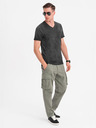 Ombre Clothing Herren-T-Shirt mit V-Ausschnitt und Used-Effekt - schwarz