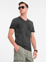 Ombre Clothing Herren-T-Shirt mit V-Ausschnitt und Used-Effekt - schwarz