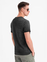 Ombre Clothing Herren-T-Shirt mit V-Ausschnitt und Used-Effekt - schwarz