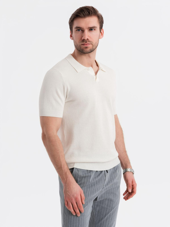 Ombre Clothing Herren-Poloshirt aus strukturiertem Strick - weiß