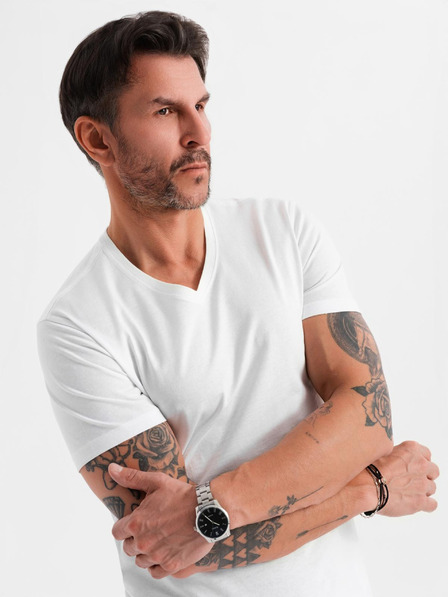 Ombre Clothing Herren-Klassik-T-Shirt BASIC mit V-Ausschnitt - weiß
