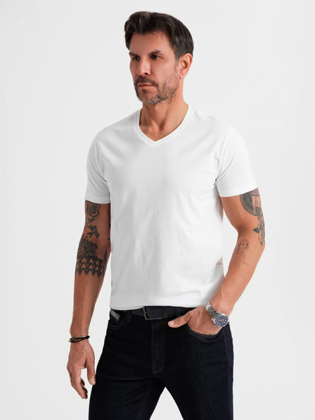 Ombre Clothing Herren-Klassik-T-Shirt BASIC mit V-Ausschnitt - weiß