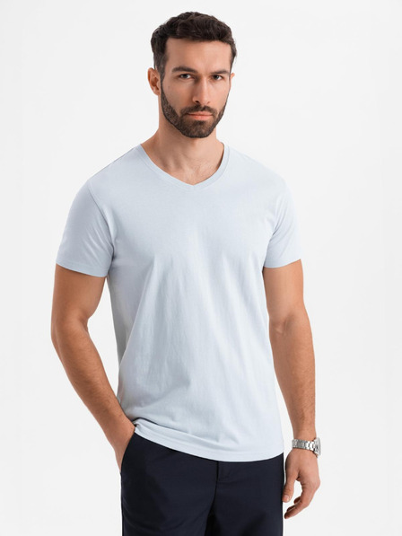 Ombre Clothing Herren-Klassik-T-Shirt BASIC mit V-Ausschnitt - hellgrau