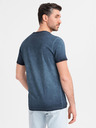 Ombre Clothing Herren Baumwoll-T-Shirt mit V-Ausschnitt und Used-Effekt - dunkelblau