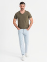 Ombre Clothing Herren klassisches Baumwoll-T-Shirt BASIC mit V-Ausschnitt - dunkel olivgrün