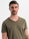 Ombre Clothing Herren klassisches Baumwoll-T-Shirt BASIC mit V-Ausschnitt - dunkel olivgrün