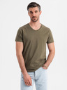 Ombre Clothing Herren klassisches Baumwoll-T-Shirt BASIC mit V-Ausschnitt - dunkel olivgrün
