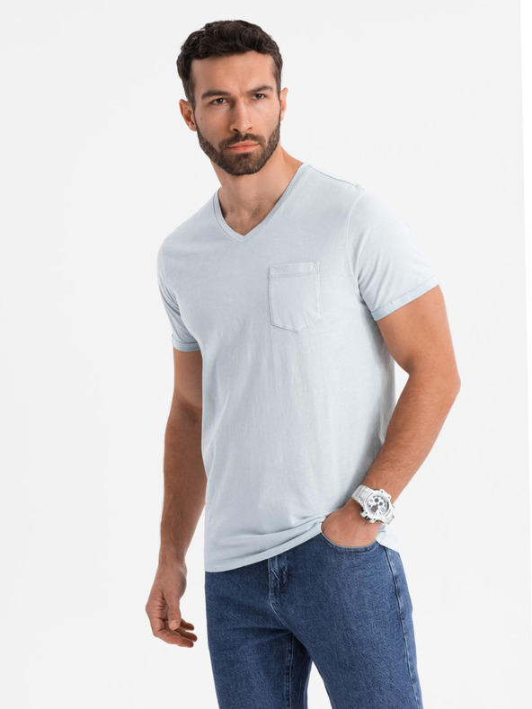 Ombre Clothing Herren Baumwoll-T-Shirt mit V-Ausschnitt und Used-Effekt - grau