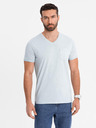 Ombre Clothing Herren Baumwoll-T-Shirt mit V-Ausschnitt und Used-Effekt - grau